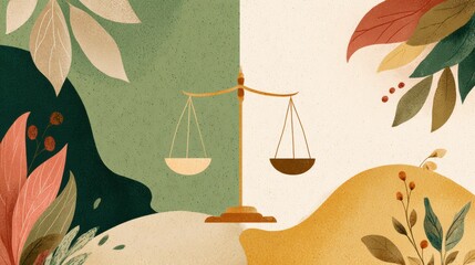 Legal Dispute Concept With Abstract Divided Space Featuring Scales of Justice and Neutral Tones in a Creative Background