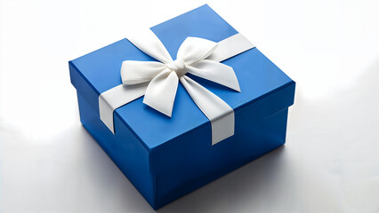 Obraz premium A blue gift box with a white ribbon