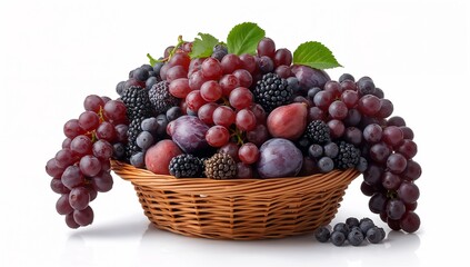Fototapeta premium Purple Fruit Basket Isolated on White Background