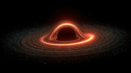 Glowing Black Hole with Accretion Disk Against Black Backdrop Science Illustration