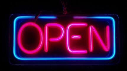 Neon Open Sign for Business Hours and Welcome.