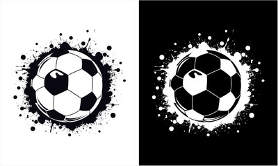 Naklejka premium Dynamic Soccer Ball with Ink Splatter Design in Black and White.