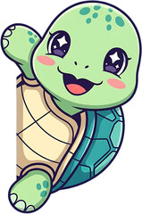 Cute cartoon turtle peeking from the side with a happy expression.