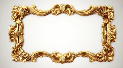 Ornate Golden Frame with Intricate Details Isolated Against a Soft Neutral Background with Subtle Shadows and Reflective Gold Surface