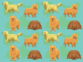 Fototapeta premium Dog Golden Retriever Various Color Cartoon Character Seamless Wallpaper Background