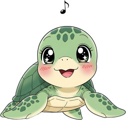 Cute cartoon turtle singing a happy song.