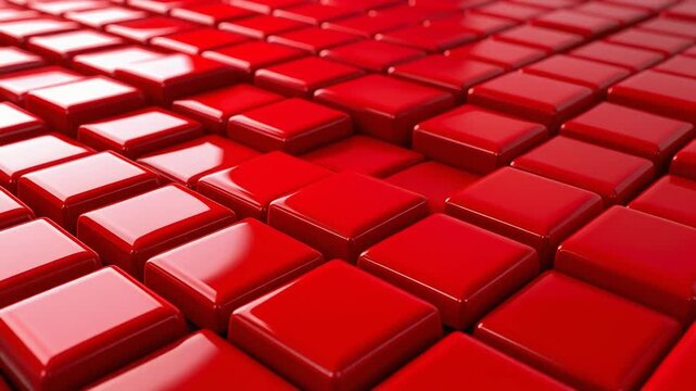 赤い立体タイルが整然と並び力強さと秩序を感じさせる抽象構成