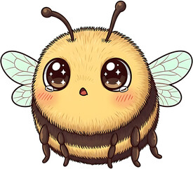 Cute cartoon bee with big sparkling eyes and wings.
