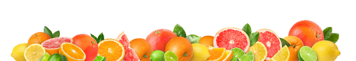 Many different citrus fruits isolated on white