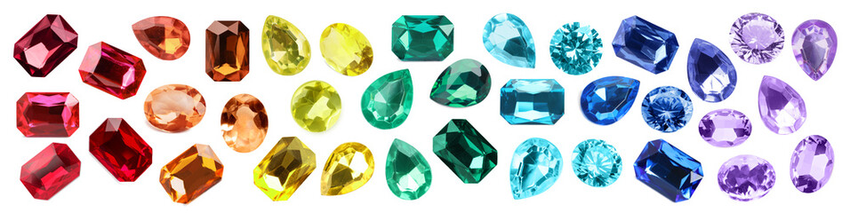 Set of bright gemstones isolated on white