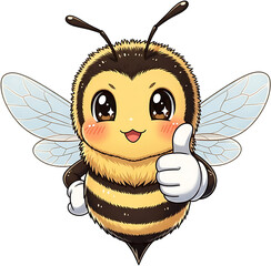 Cute cartoon bee giving a thumbs up gesture.