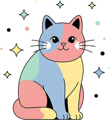 Cute cartoon cat with pastel colors and stars.