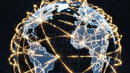 A globe with glowing lines connecting various points across the world, symbolizing global connections - Powered by Adobe
