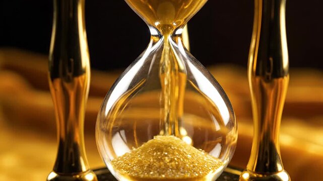 Hourglass with Sand Flowing Slowly Down.