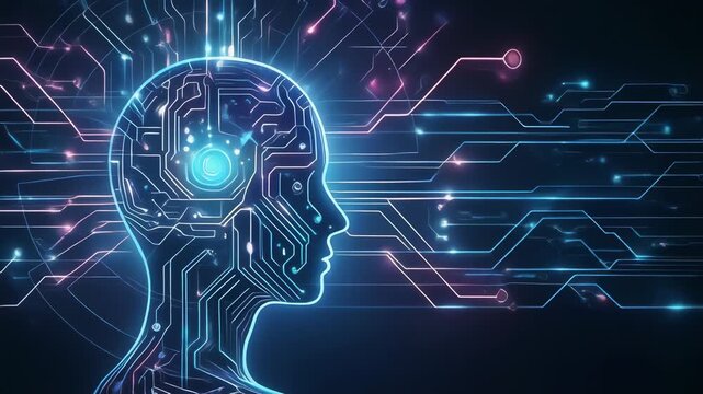 A digital representation of a human head with circuit patterns, symbolizing artificial intelligence.