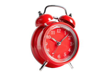 Bright red vintage twin bell alarm clock with silver metal details on black image 1