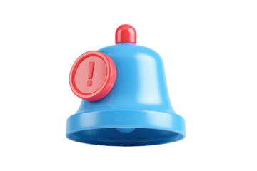 Blue notification bell icon with red exclamation mark alert symbol image