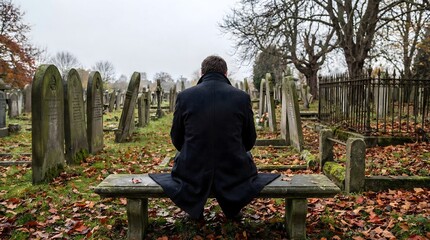 Fototapeta premium Solitude and Reflection in an Autumn Cemetery