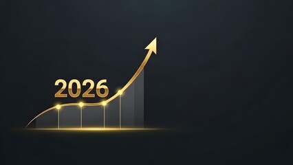 Golden graph showing growth trend for 2026 with upward arrow