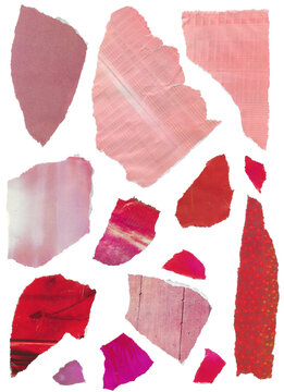 Pink Red Salmon Multiple Pieces of Paper Torn Out Magazine Set Ripped Effect