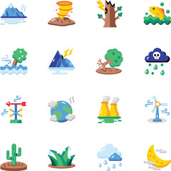 Fototapeta premium Set of Weather States Flat Style Icons 