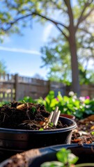 Backyard Composting System in a Lush Garden