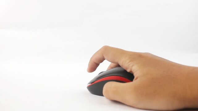 Hand clicking mouse isolated on white background