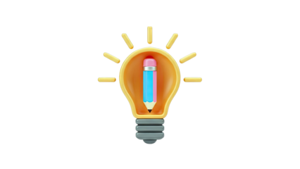 3D Illustration of a Lightbulb with a Pencil Inside, Symbolizing Creativity