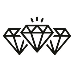 Group of three sparkling diamond gems vector illustration in a clean black outline style isolated on white background, perfect for luxury branding and premium jewelry icons.