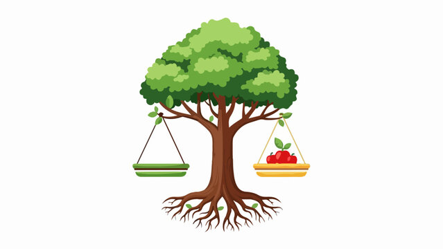 Symbolic tree with scales and apples illustration