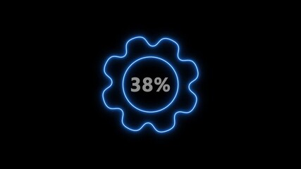 Glowing Blue Gear with 38 Percent Sign Neon Light Effect on Black Background Technology Progress Indicator