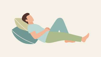 Fototapeta premium Relaxed person lounging on a bean bag chair in a flat, cartoon-style illustration