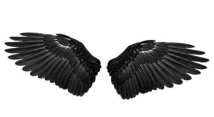 Obraz premium Large, black, exquisitely detailed avian wings, dynamically spread, high angle on a transparent studio background with uniform lighting, concept of natural perfection