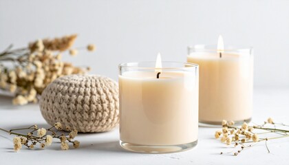 Cozy ambiance with lit candles and natural decor, creating a serene and relaxing atmosphere for home
