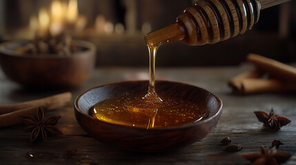 Honey Cinnamon Star Anise Rustic Bowl Cozy Autumn Food Drink