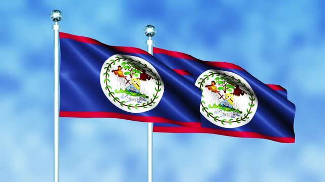 Belize National Flag Waving on Flagpole, Seamless Loop, Realistic 3D Animation