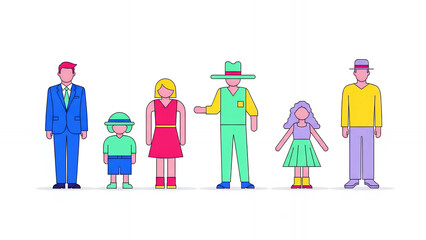 Diverse Group of People Vector Illustration. Stylized Population Characters, Society, Community, Business, and Family Representation.