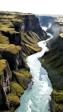 Cinematic Aerial View Of Fja?r?rglj?fur Canyon In Iceland
