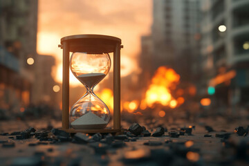 Hourglass City Disaster Aftermath Time Passing Concept