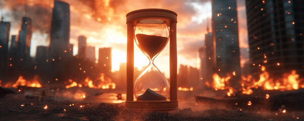 Hourglass Burning City Dramatic 3D Rendering