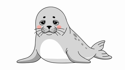 Obraz premium Cartoon-style illustration of a relaxed seal lying on its belly with front flippers stretched forward