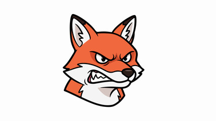 Cartoon-style illustration of a fox's head with bright orange fur and white facial markings
