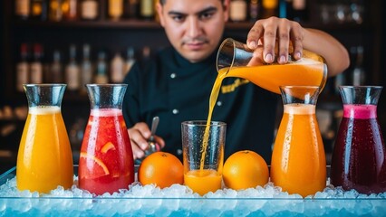 Bartender Pouring Orange Juice into Glass.