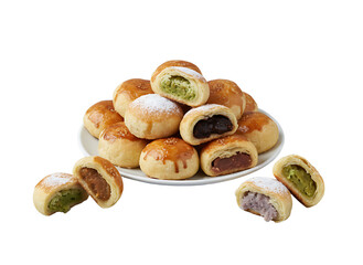 Delicious Assorted Mung Bean Pastry Dessert with Various Flavors and Topping