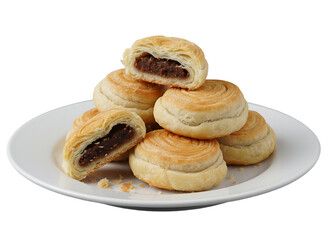 Golden Baked Spiral Pastry with Sweet Filling on White Plate