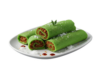 Delicious Dadar Gulung Traditional Indonesian Sweet Pancake Roll Served on Plate