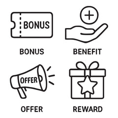 Fototapeta premium Rewards, Incentives & Bonus Benefits Outline Icon Set