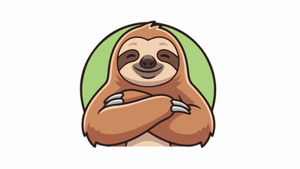 Fototapeta premium Relaxed sloth with leafy green crown on light beige background