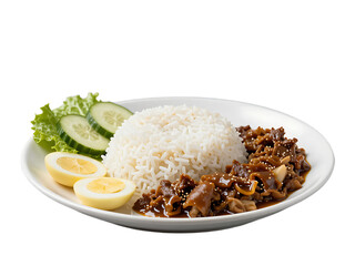 Delicious Indonesian Beef Stew with Rice and Fresh Vegetable Cuisine Dish