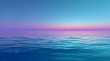 Obraz premium Awesome photo of calm Ocean Water at Sunset with Pink and Blue Gradient Sky Background.